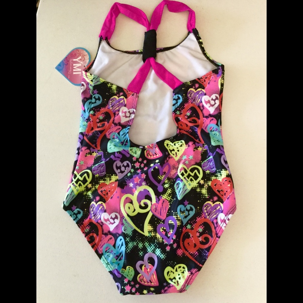 NWT YMI 1pc heart print fuschia straps, blk bungee
